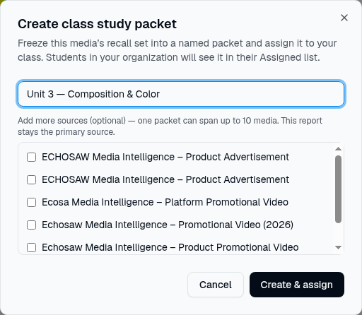 Create class study packet dialog with a title and optional additional sources